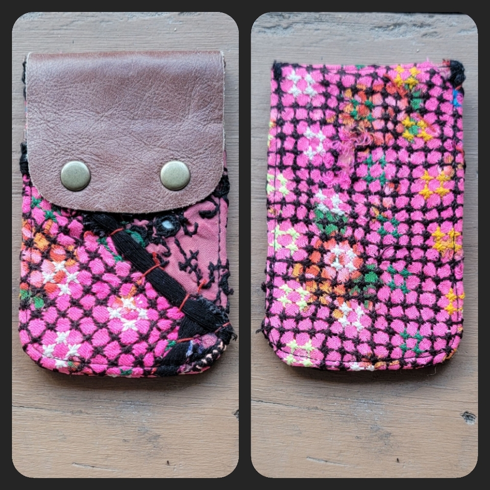 🍳🧠 Free People Boho Embroidered Repurposed vtg banjara hippie Wallet card case